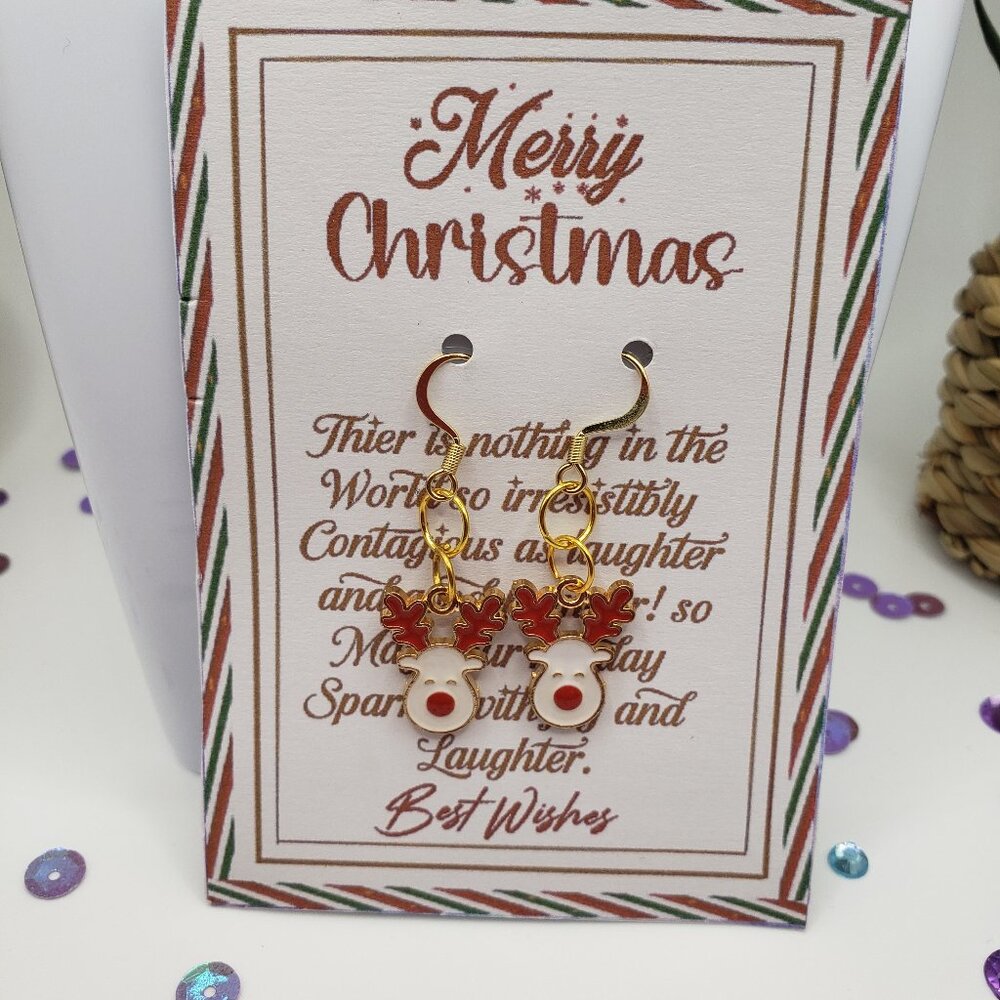 Hand Made Earrings Christmas Rudolph